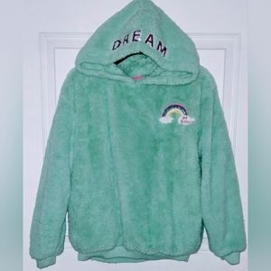 Betsey Johnson Girls Fluffy Soft "Minty Rainbow Skies" Hoodie Size M EUC